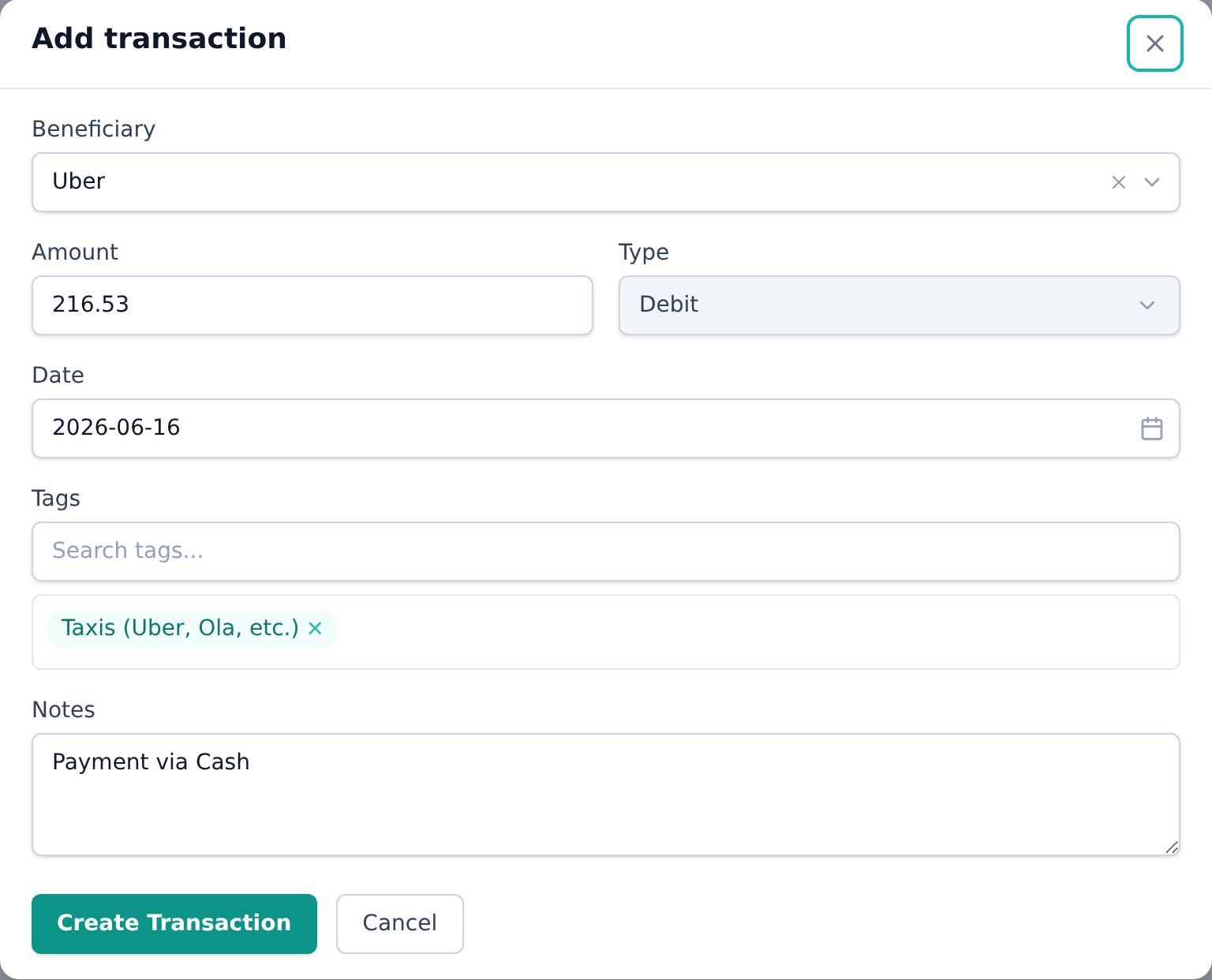 Aevum — Add Transaction